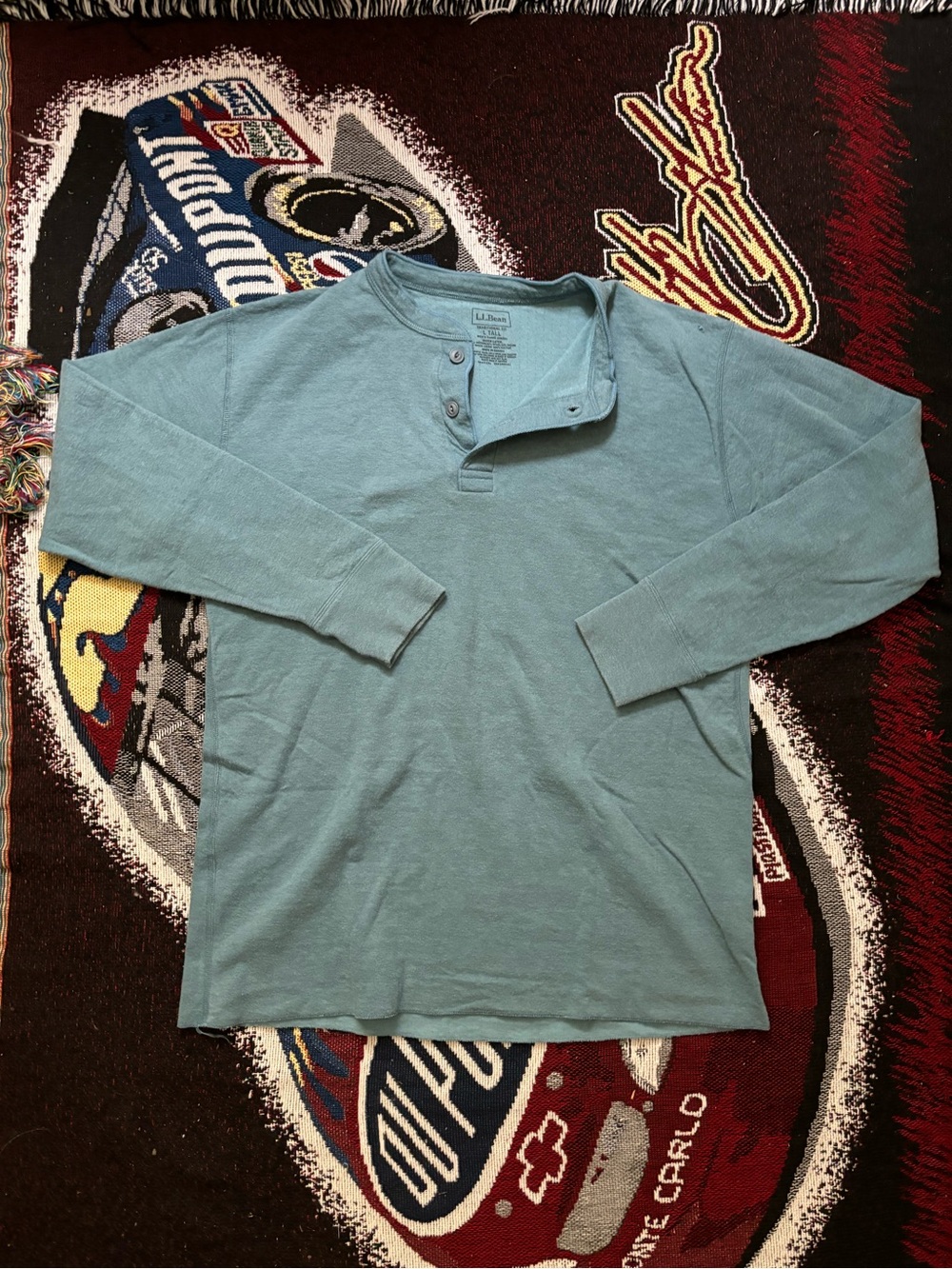 L.L. Bean Men's Long-Sleeve Henley Shirt wool blend - Teal Blue large tall
